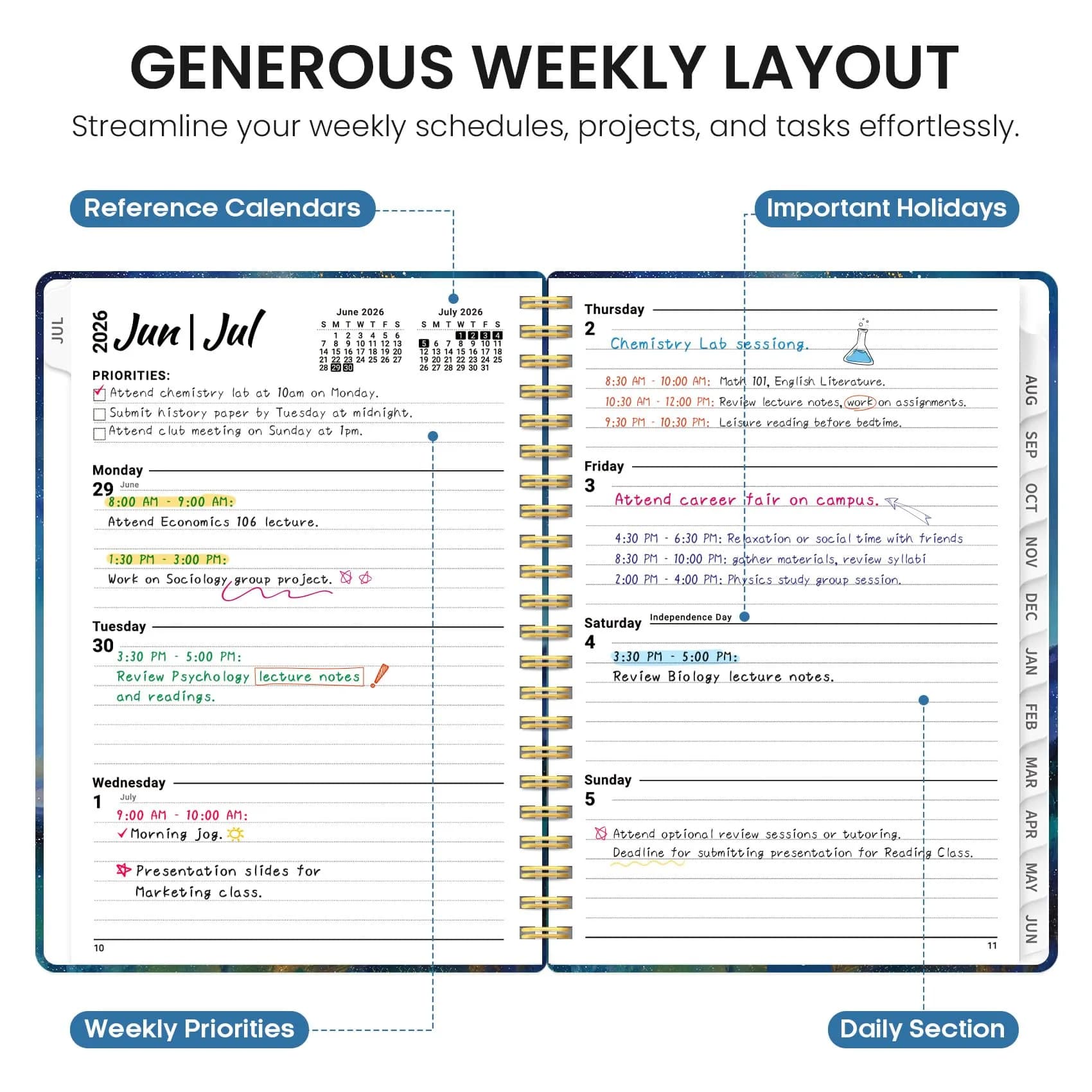 Taja Academic Planner 2026-2027, A-Starlit Peaks, Large 8.5"x11" Monthly & Weekly Calendar - view 3