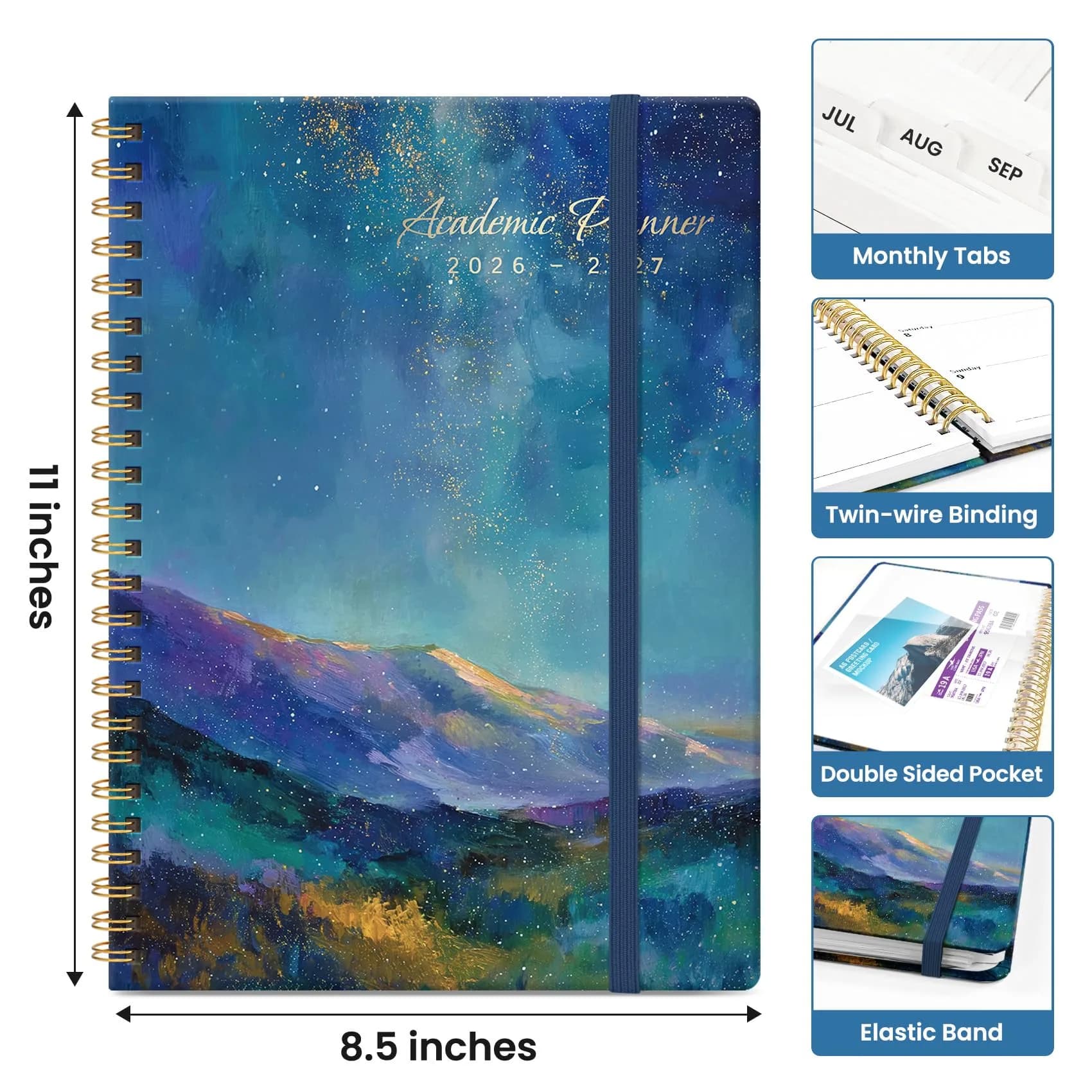 Taja Academic Planner 2026-2027, A-Starlit Peaks, Large 8.5"x11" Monthly & Weekly Calendar - view 4