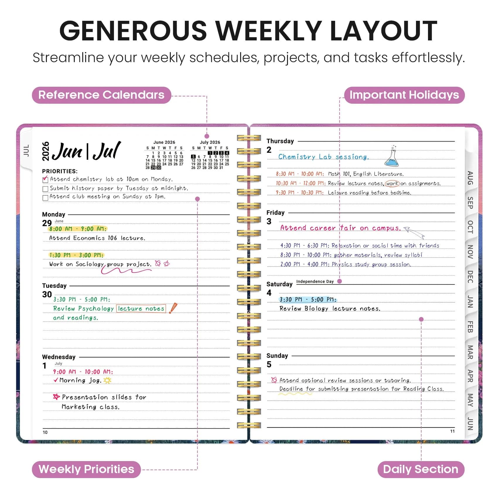 Taja 2026-2027 Academic Planner Monthly Weekly Spiral Hardcover 146 Pages | Organized Planning for Students and Professionals - view 3