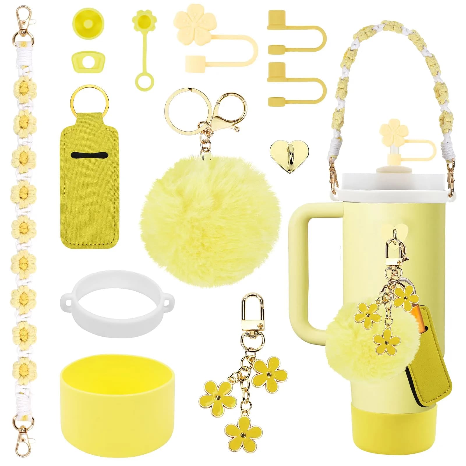 3tyto 13 Pcs Stanley Cup Accessories Set in Pomelo | Bohemian Woven Handle Strap & Silicone Boot - main product image