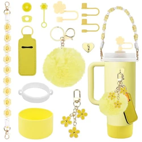 3tyto 13 Pcs Stanley Cup Accessories Set in Pomelo | Bohemian Woven Handle Strap & Silicone Boot thumbnail 1