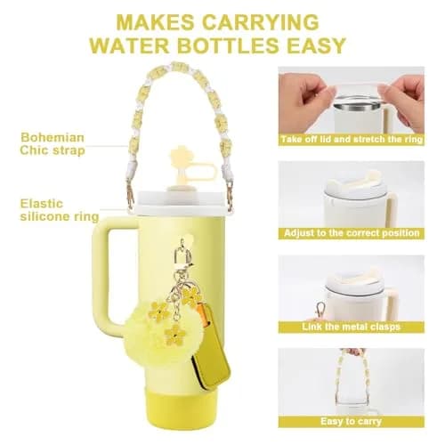 3tyto 13 Pcs Stanley Cup Accessories Set in Pomelo | Bohemian Woven Handle Strap & Silicone Boot thumbnail 2