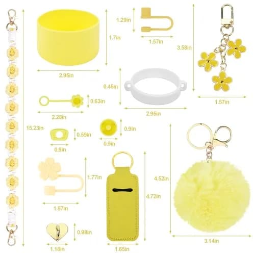 3tyto 13 Pcs Stanley Cup Accessories Set in Pomelo | Bohemian Woven Handle Strap & Silicone Boot thumbnail 3