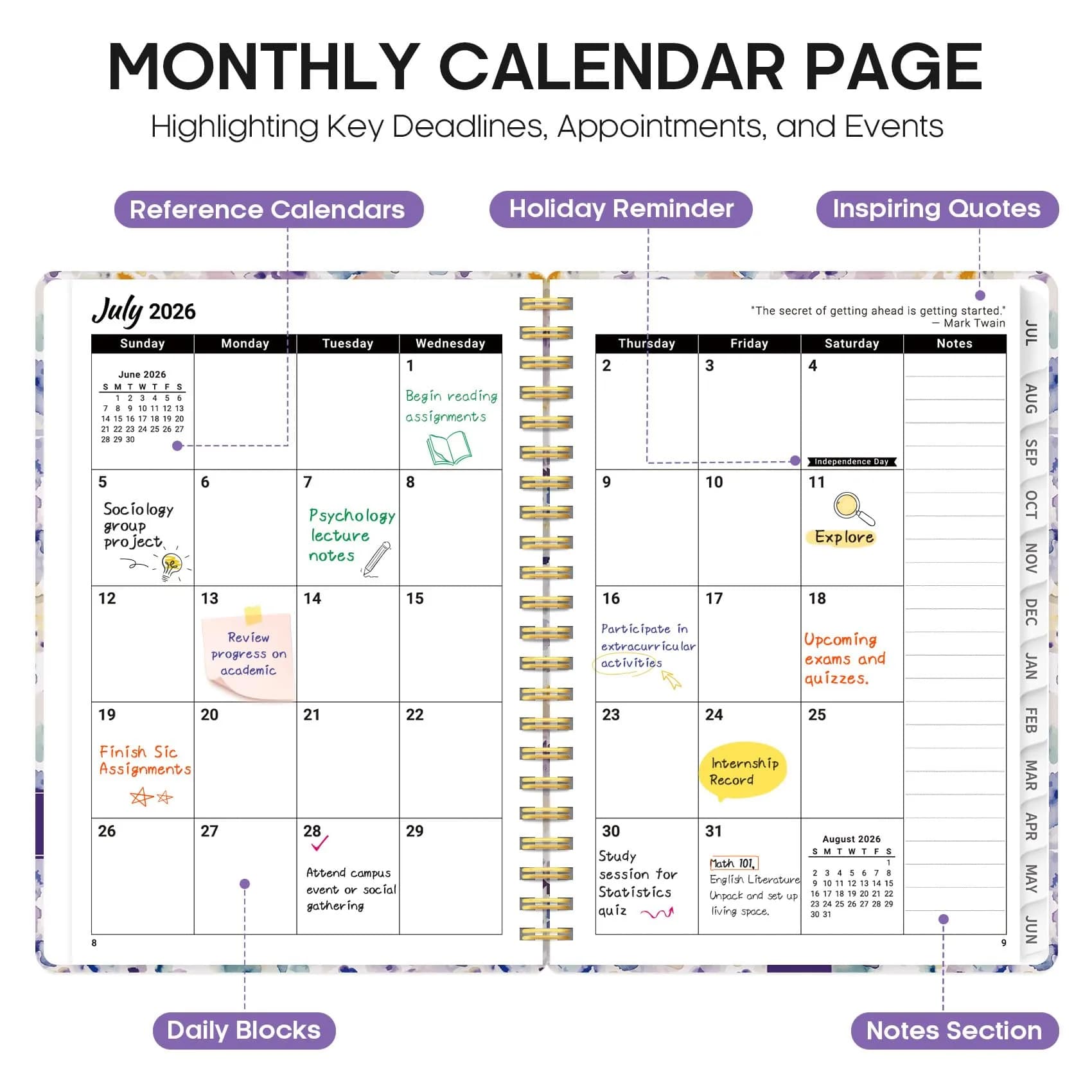 Taja Academic Planner 2026-2027, Monthly & Weekly, 6.3"x8.5" (A5) | Smooth Ink Flow, Acid-Free Paper thumbnail 2