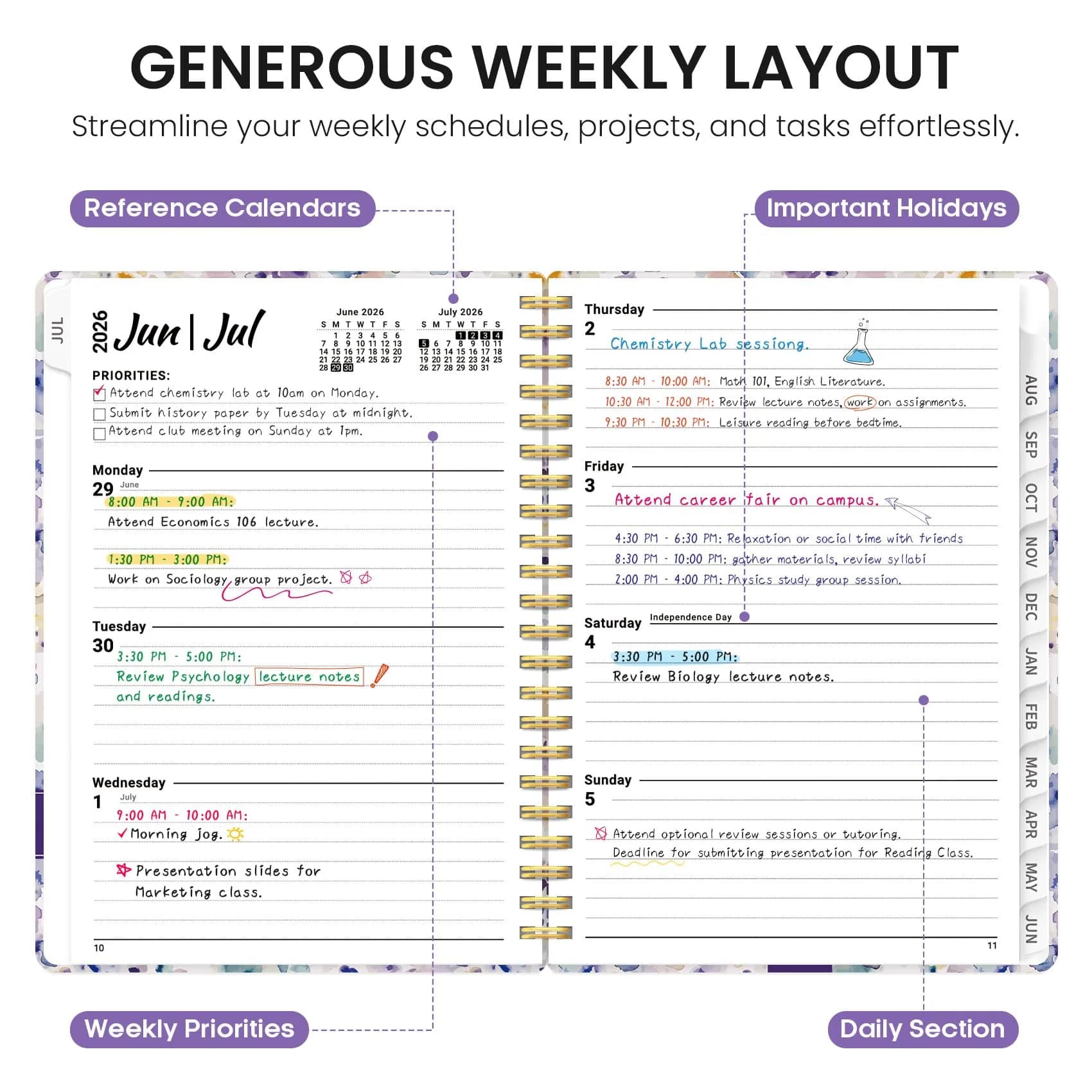 Taja Academic Planner 2026-2027, Monthly & Weekly, 6.3"x8.5" (A5) | Smooth Ink Flow, Acid-Free Paper thumbnail 3