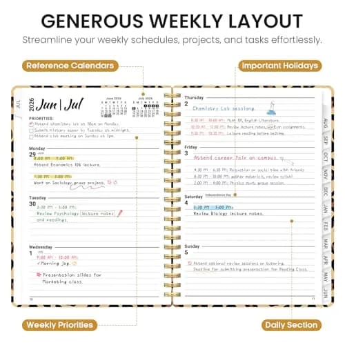 Taja Academic Planner 2026-2027, Monthly & Weekly Jul 2026-Jun 2027, 16.3cm x 21.7cm (6.3"x8.5") Hardcover Spiral Planner with Tabs | Organized for Students & Professionals thumbnail 3
