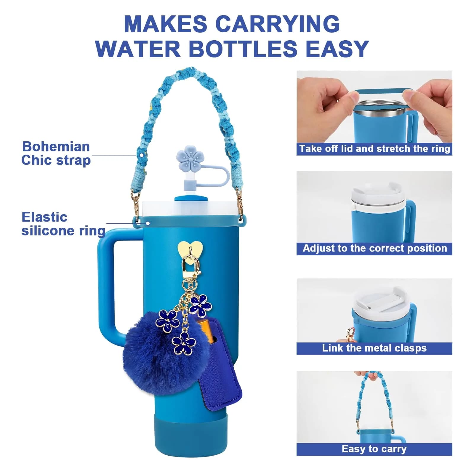 3tyto 13 Pcs Stanley Cup Accessories Set in Azure | Handle Strap & Silicone Boot for 30oz & 40oz Tumblers - view 2