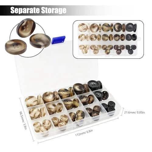 Renashed Faux Buffalo Horn Suit Coat Buttons 15mm, 20mm, 25mm (120-Piece Set) | Resin Buttons for Coats, Jackets, and Crafts thumbnail 5