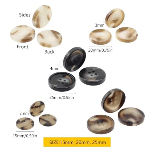 Renashed Faux Buffalo Horn Suit Coat Buttons 15mm, 20mm, 25mm (120-Piece Set) | Resin Buttons for Coats, Jackets, and Crafts thumbnail 2