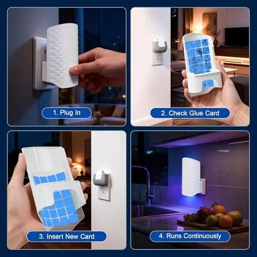 WowCatch Flying Insect Trap for Indoors, Plug-in Fly Trap Bug Catcher with Sticky Cards, 2 Devices + 10 Refills | Upgraded Blue UV Light thumbnail 8