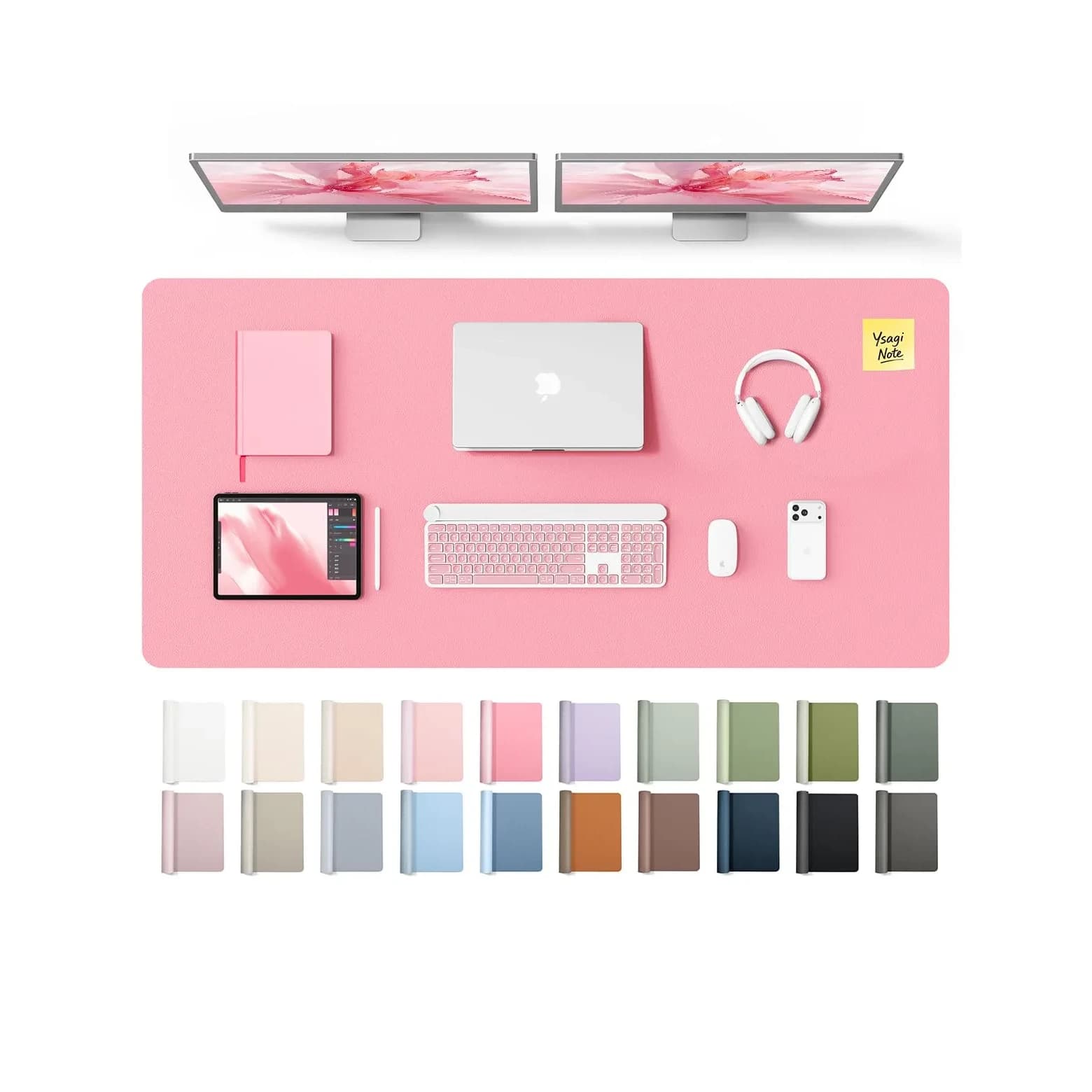 YSAGi Pink Leather Desk Pad Protector 140cm x 61cm (55" x 24") | Protects Desks, Doubles as Large Mouse Pad