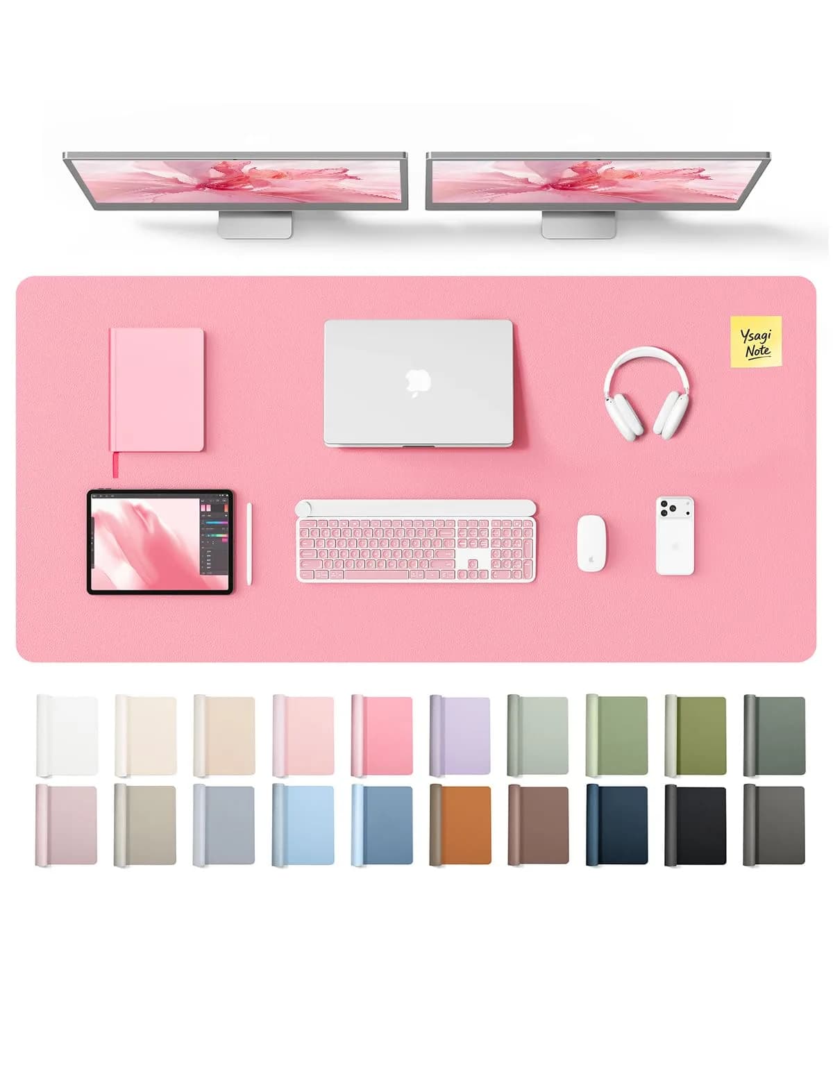 YSAGi Pink Leather Desk Pad Protector 140cm x 61cm (55" x 24") | Protects Desks, Doubles as Large Mouse Pad - main product image