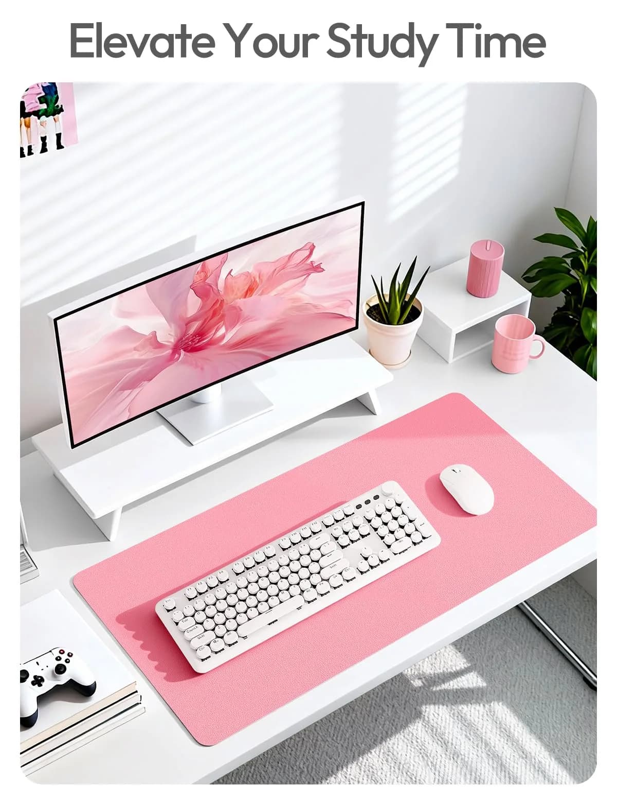 YSAGi Pink Leather Desk Pad Protector 140cm x 61cm (55" x 24") | Protects Desks, Doubles as Large Mouse Pad - view 7