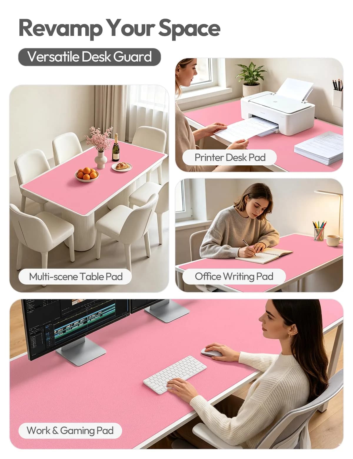 YSAGi Pink Leather Desk Pad Protector 140cm x 61cm (55" x 24") | Protects Desks, Doubles as Large Mouse Pad - view 8