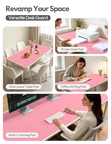 YSAGi Pink Leather Desk Pad Protector 140cm x 61cm (55" x 24") | Protects Desks, Doubles as Large Mouse Pad thumbnail 8