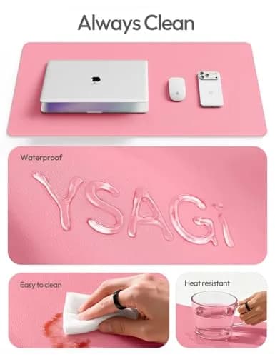 YSAGi Pink Leather Desk Pad Protector 140cm x 61cm (55" x 24") | Protects Desks, Doubles as Large Mouse Pad thumbnail 9