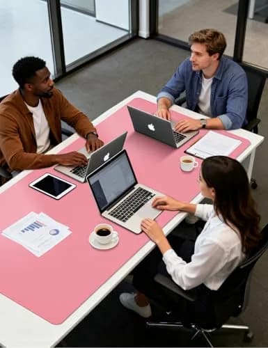 YSAGi Pink Leather Desk Pad Protector 140cm x 61cm (55" x 24") | Protects Desks, Doubles as Large Mouse Pad thumbnail 2