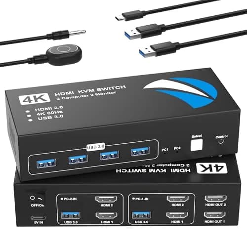 Buerlaseul HDMI KVM Switch 2 Monitors 2 Computers | 4K@60Hz Dual Monitor USB Switch thumbnail 1