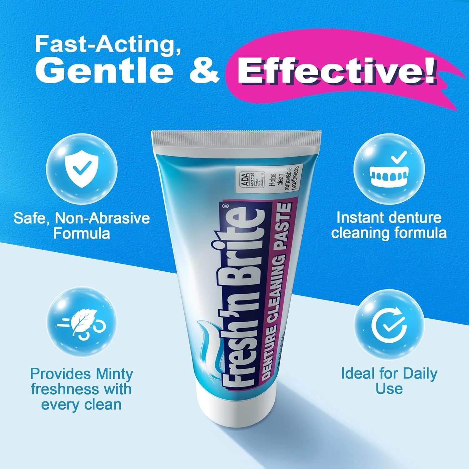 Fresh 'n Brite Denture Cleaner Paste Dual-Layer Mint 214g (7.6 oz) | ADA Accepted Formula - view 5