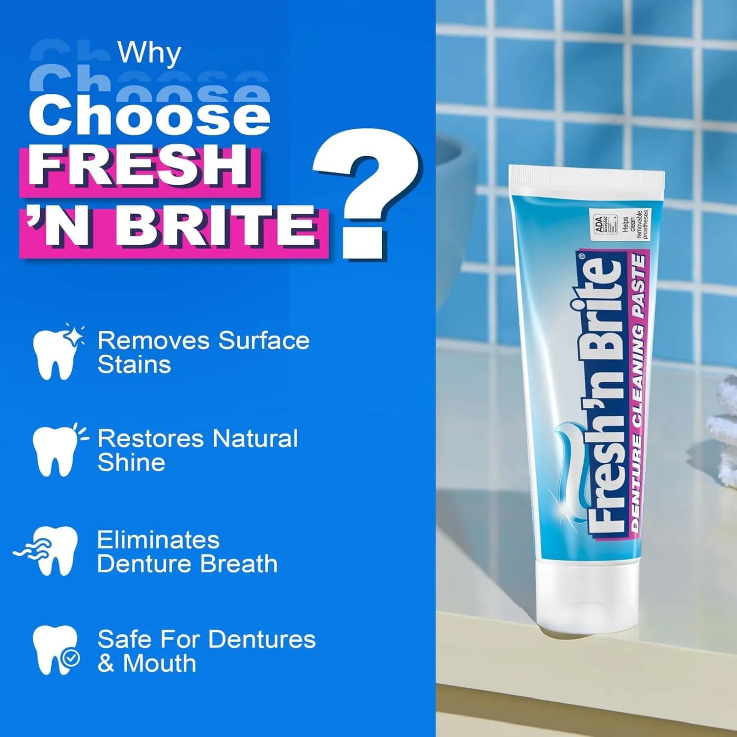 Fresh 'n Brite Denture Cleaner Paste Dual-Layer Mint 214g (7.6 oz) | ADA Accepted Formula - view 4