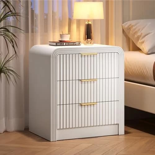 Decofy Fluted 3-Drawer Nightstand with Charging Station, Pure White | Modern Bedroom Side Table with USB-C & USB-A Ports thumbnail 7