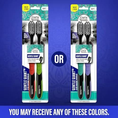 GuruNanda Gentle Giant Charcoal Toothbrush - Dual Action Flossing Spiral Bristles, Non-Slip Ergo Dexa Grip Handle, 2ct (Pack of 2) thumbnail 9