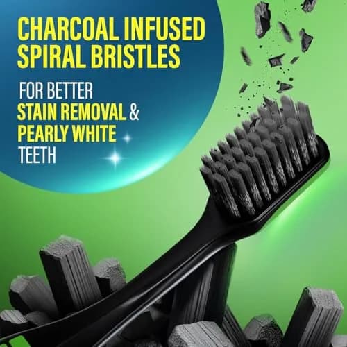 GuruNanda Gentle Giant Charcoal Toothbrush - Dual Action Flossing Spiral Bristles, Non-Slip Ergo Dexa Grip Handle, 2ct (Pack of 2) thumbnail 2