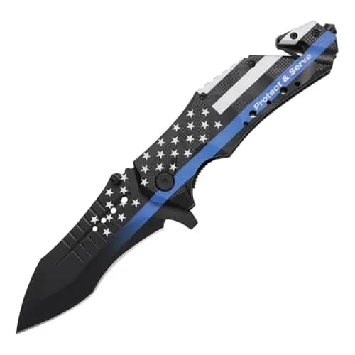 MTECH USA Folding Pocket Knife, Blue Line American Flag, 8.5 Inch Overall | Tactical Rescue & Everyday Carry thumbnail 2