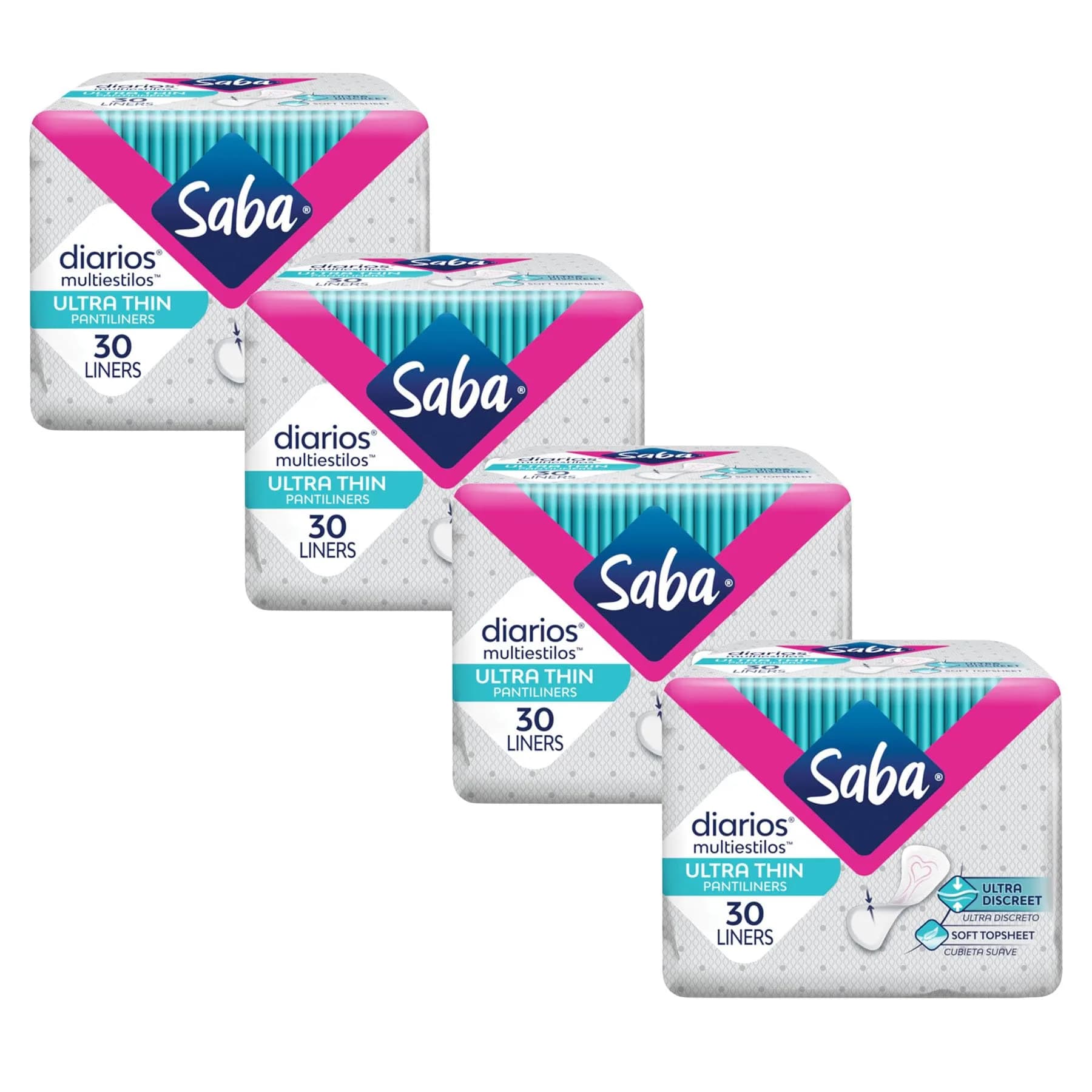Saba Diarios Ultra Thin Multishape Panty Liners 120 Count | Light Daily Protection, Discreet & Comfortable - main product image