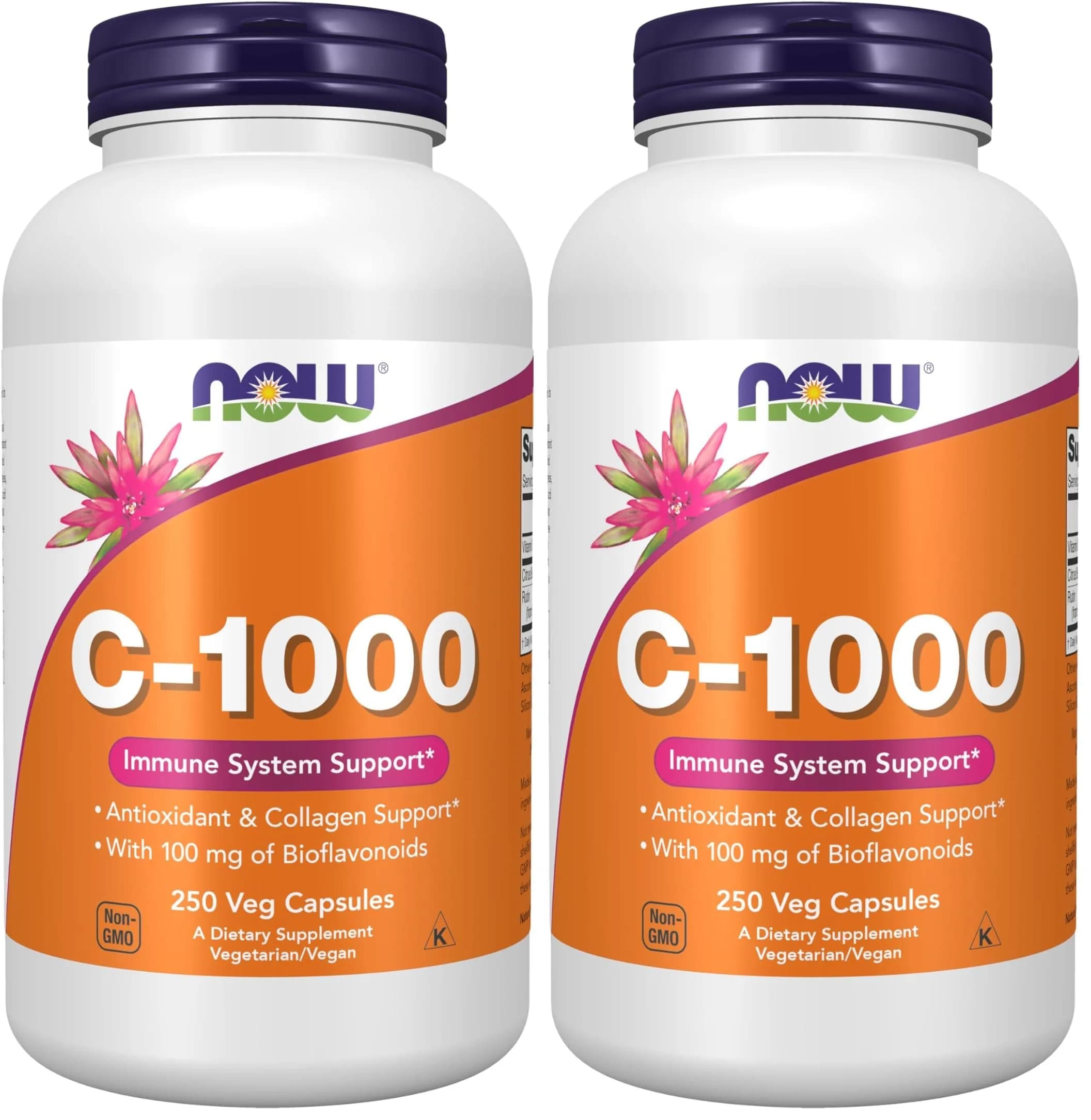 NOW Foods Vitamin C-1,000 with Bioflavonoids 250 Veg Capsules | Antioxidant & Collagen Support — Tan