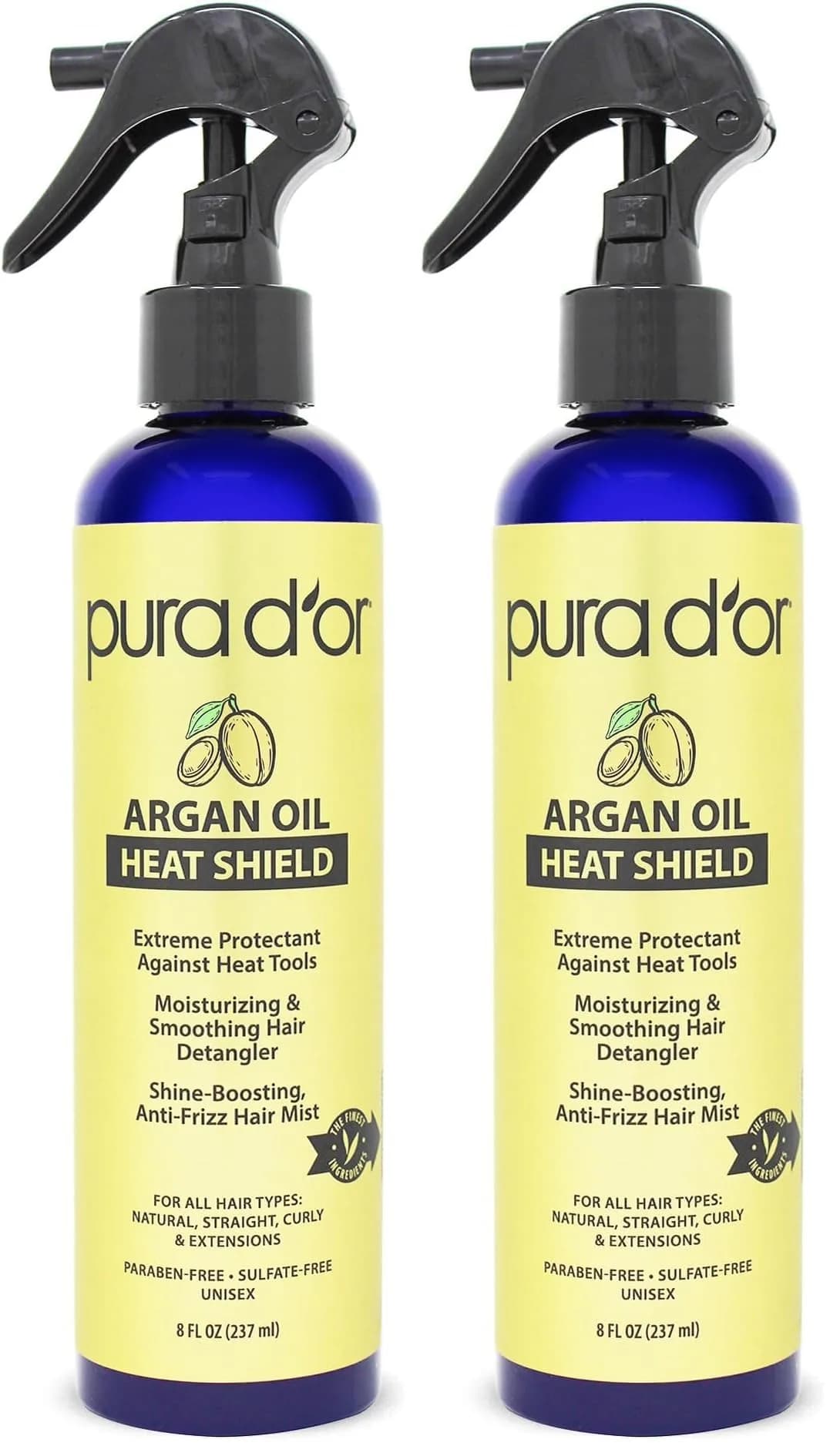PURA D'OR Argan Oil Heat Shield Protectant Spray 474ml (16 Fl Oz) | Protects Up To 450º F From Heat Styling — Clear