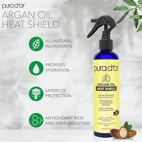 PURA D'OR Argan Oil Heat Shield Protectant Spray 474ml (16 Fl Oz) | Protects Up To 450º F From Heat Styling thumbnail 2