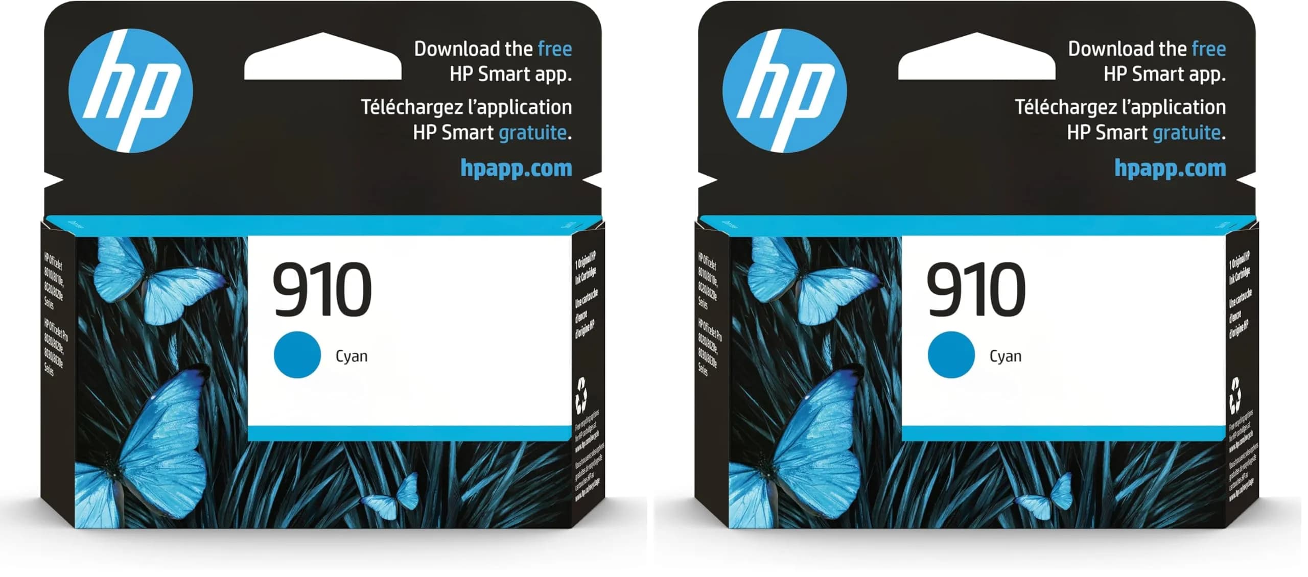 HP 910 Cyan Ink Cartridge 2 Pack | Fade-Resistant Documents & Brilliant Images — Cyan