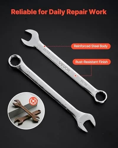 VEVOR 44-Piece Combination Wrench Set, Metric 6-32mm & SAE 1/4"-1-1/4" | Durable Steel, Organized Storage thumbnail 5