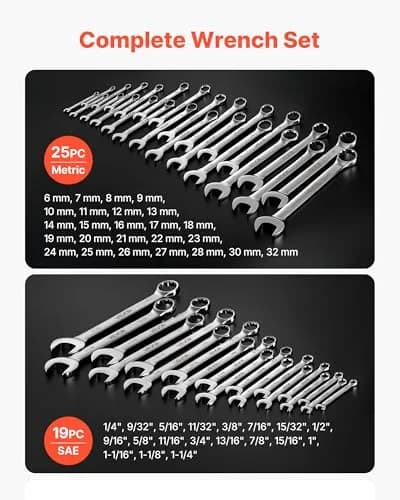 VEVOR 44-Piece Combination Wrench Set, Metric 6-32mm & SAE 1/4"-1-1/4" | Durable Steel, Organized Storage thumbnail 2