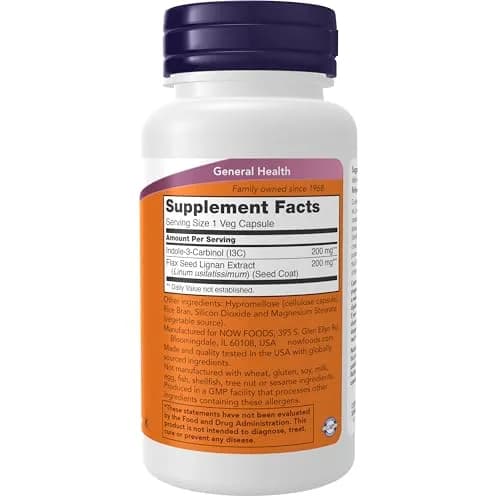 NOW Foods Indole-3-Carbinol 200 mg with Flax Lignan Extract 120 Veg Capsules (Pack of 2) | Detoxification Support with Flax Seed Lignan Extract thumbnail 2