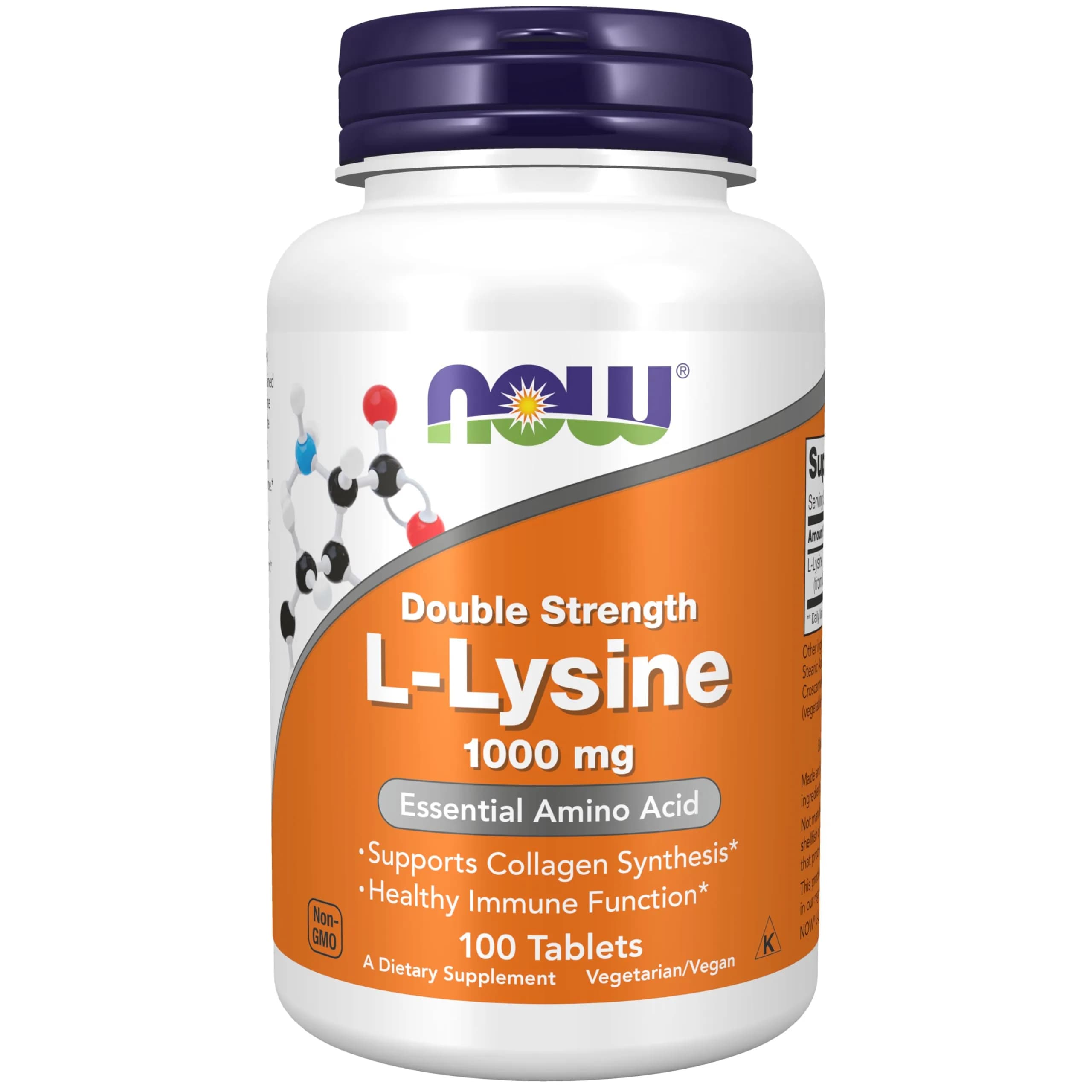 NOW Foods L-Lysine Hydrochloride 1,000 mg Double Strength Tablets (500 Count) | Essential Amino Acid for Collagen & Immune Support - main product image