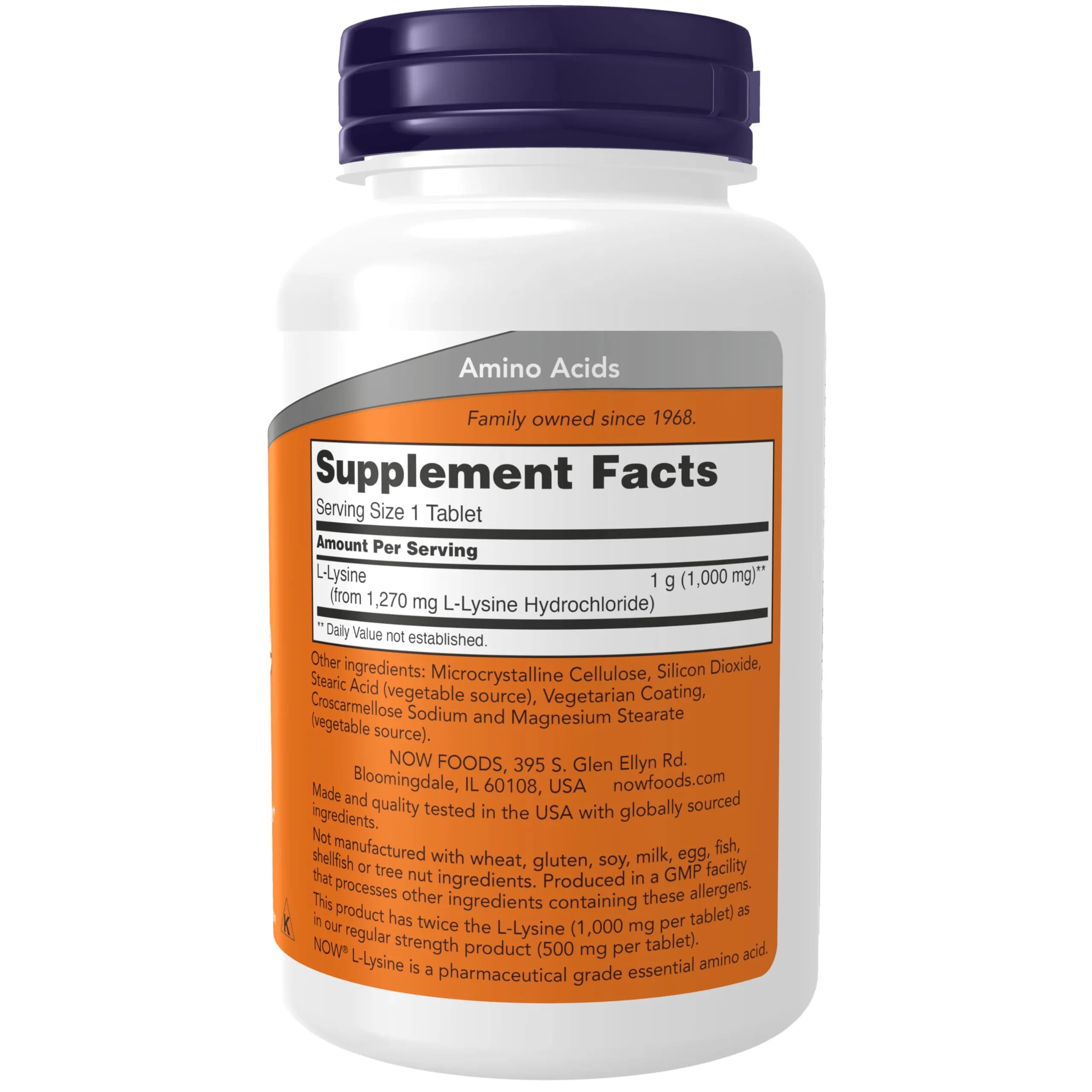NOW Foods L-Lysine Hydrochloride 1,000 mg Double Strength Tablets (500 Count) | Essential Amino Acid for Collagen & Immune Support - view 2