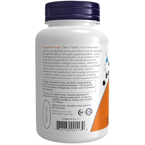 NOW Foods L-Lysine Hydrochloride 1,000 mg Double Strength Tablets (500 Count) | Essential Amino Acid for Collagen & Immune Support thumbnail 3