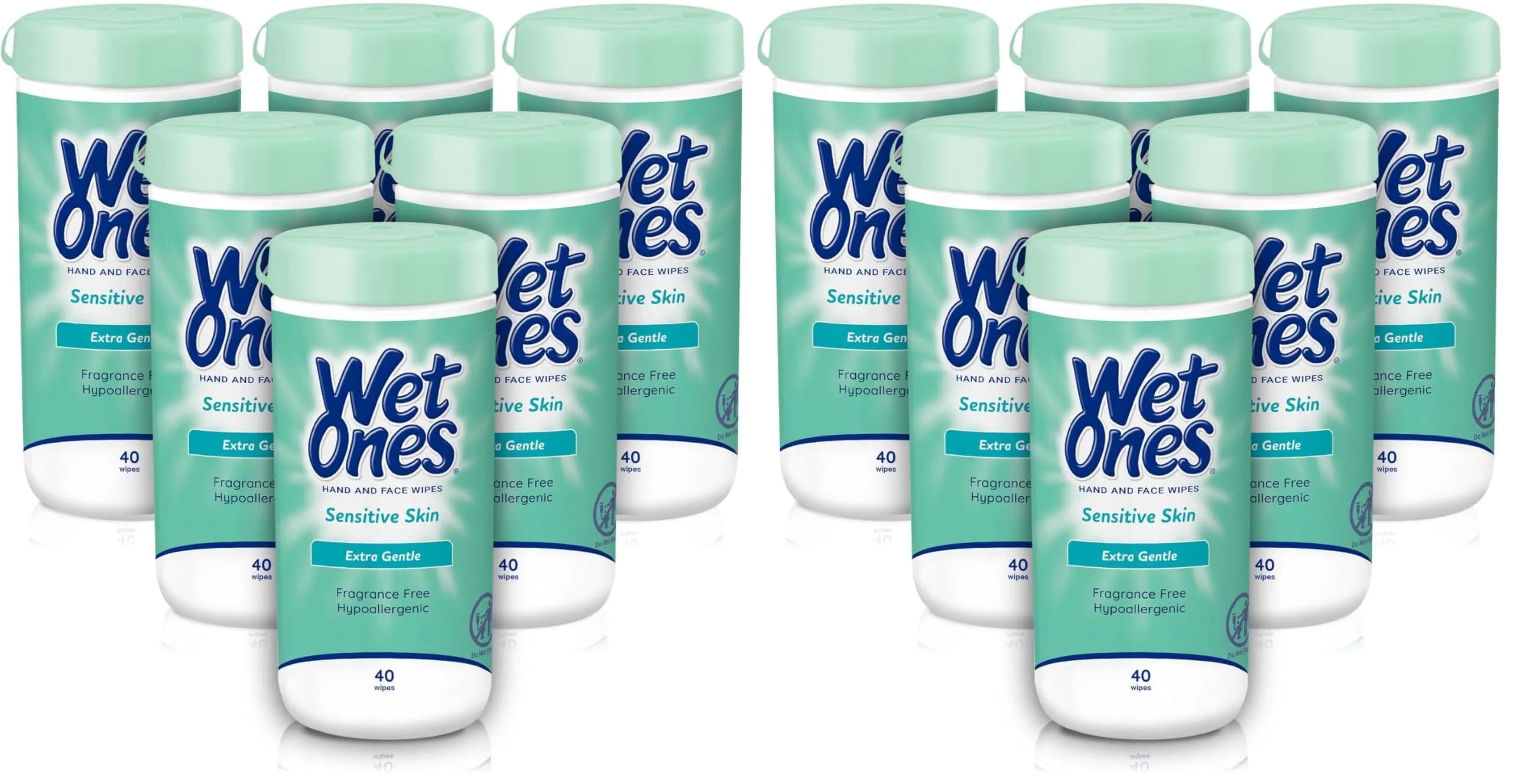 Wet Ones Sensitive Skin Hand and Face Wipes Unscented 40ct Canister (Pack of 12) | Hypoallergenic & Pediatrician Tested