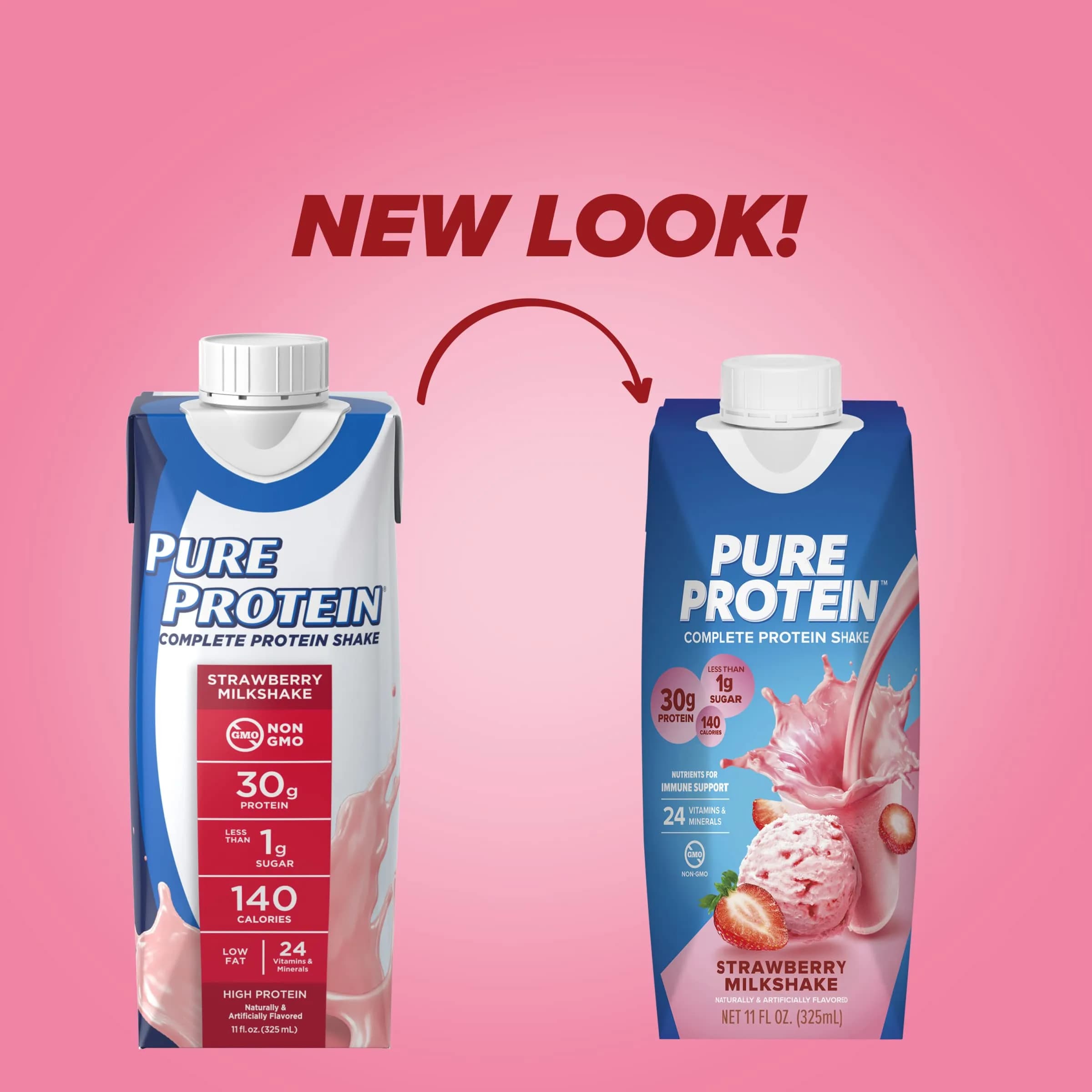 Pure Protein Strawberry Protein Shake Ready to Drink 325ml (11 Fl Oz) (Pack of 24) | 30g Complete Protein - view 2