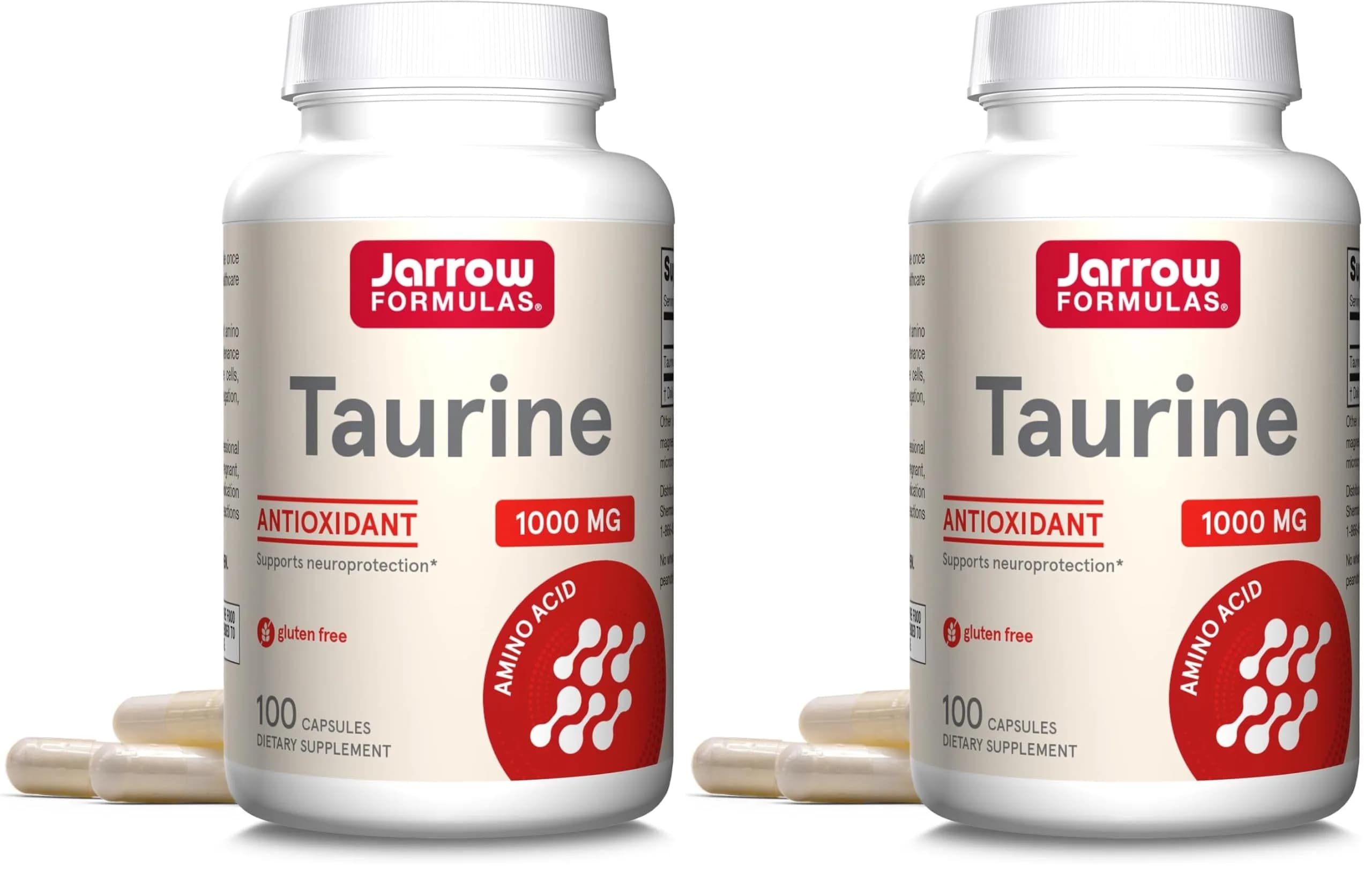 Jarrow Formulas Taurine 1000 mg Capsules | 200 Count (Pack of 2) | Amino Acid Supplement for Brain Health Support — White