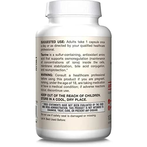 Jarrow Formulas Taurine 1000 mg Capsules | 200 Count (Pack of 2) | Amino Acid Supplement for Brain Health Support thumbnail 9
