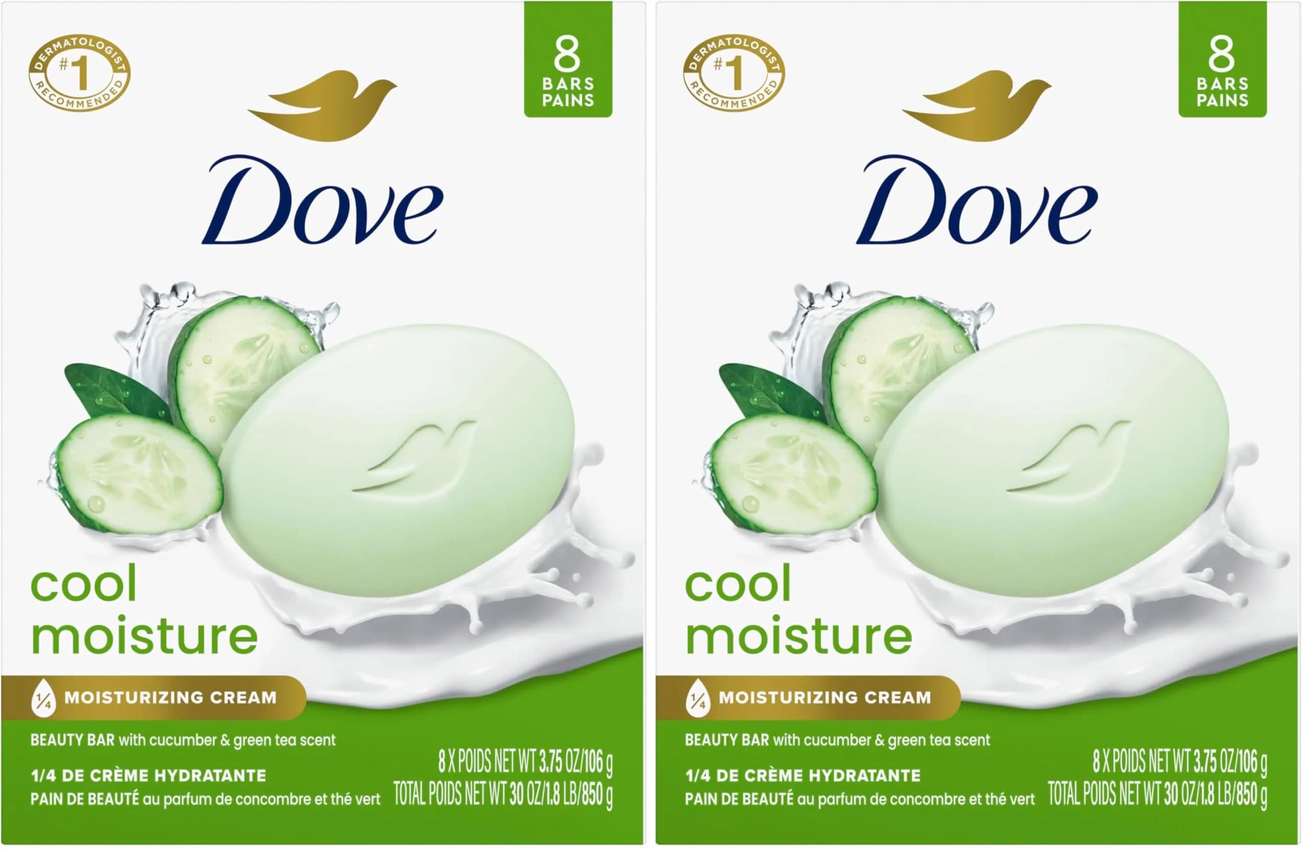 Dove Moisture Beauty Bar Soap 3.75 oz Pack of 16 | Refreshing Cucumber & Green Tea