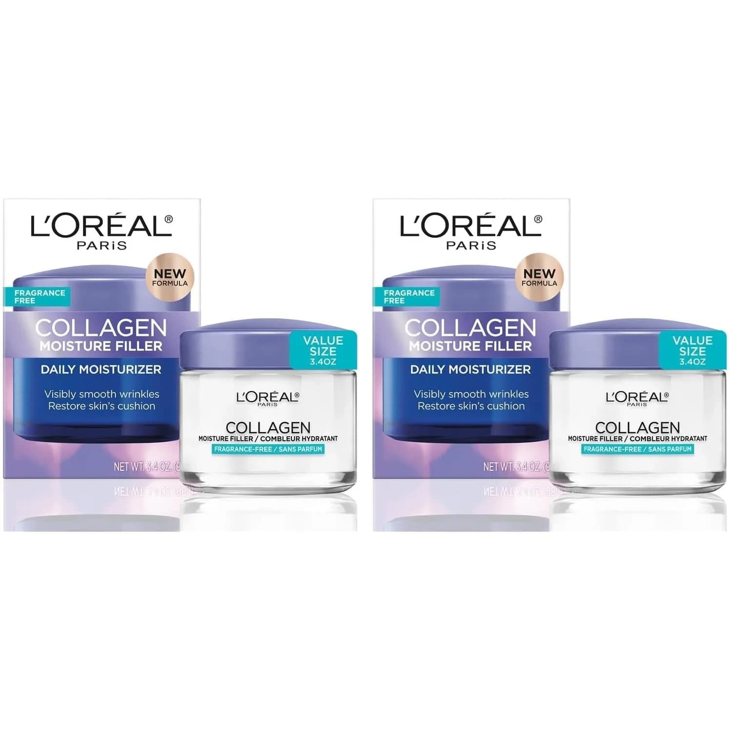 L'Oreal Paris Collagen Moisture Filler Face Cream 177ml (3.4 Oz Pack of 2) | Fragrance-Free Hydration for Plump Skin - main product image