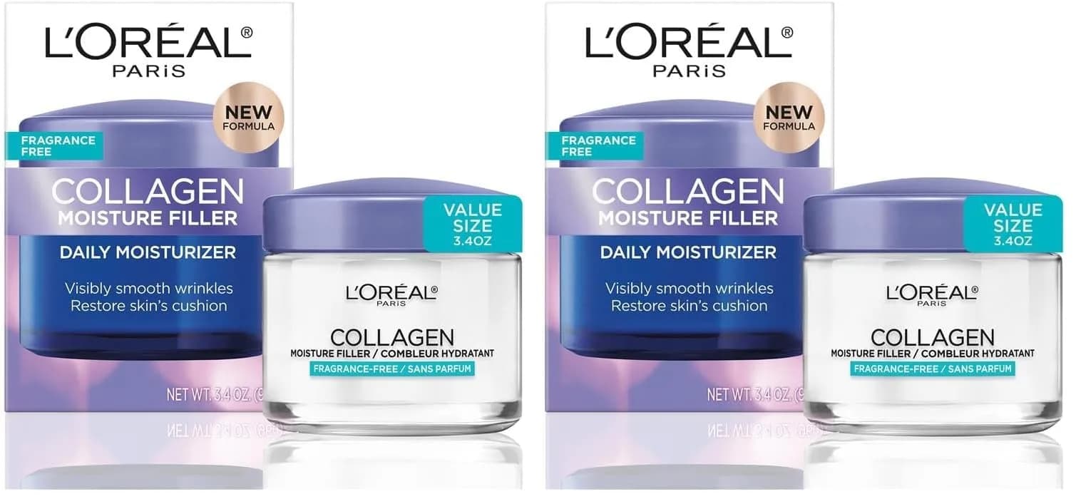 L'Oreal Paris Collagen Moisture Filler Face Cream 177ml (3.4 Oz Pack of 2) | Fragrance-Free Hydration for Plump Skin — Pack of 2
