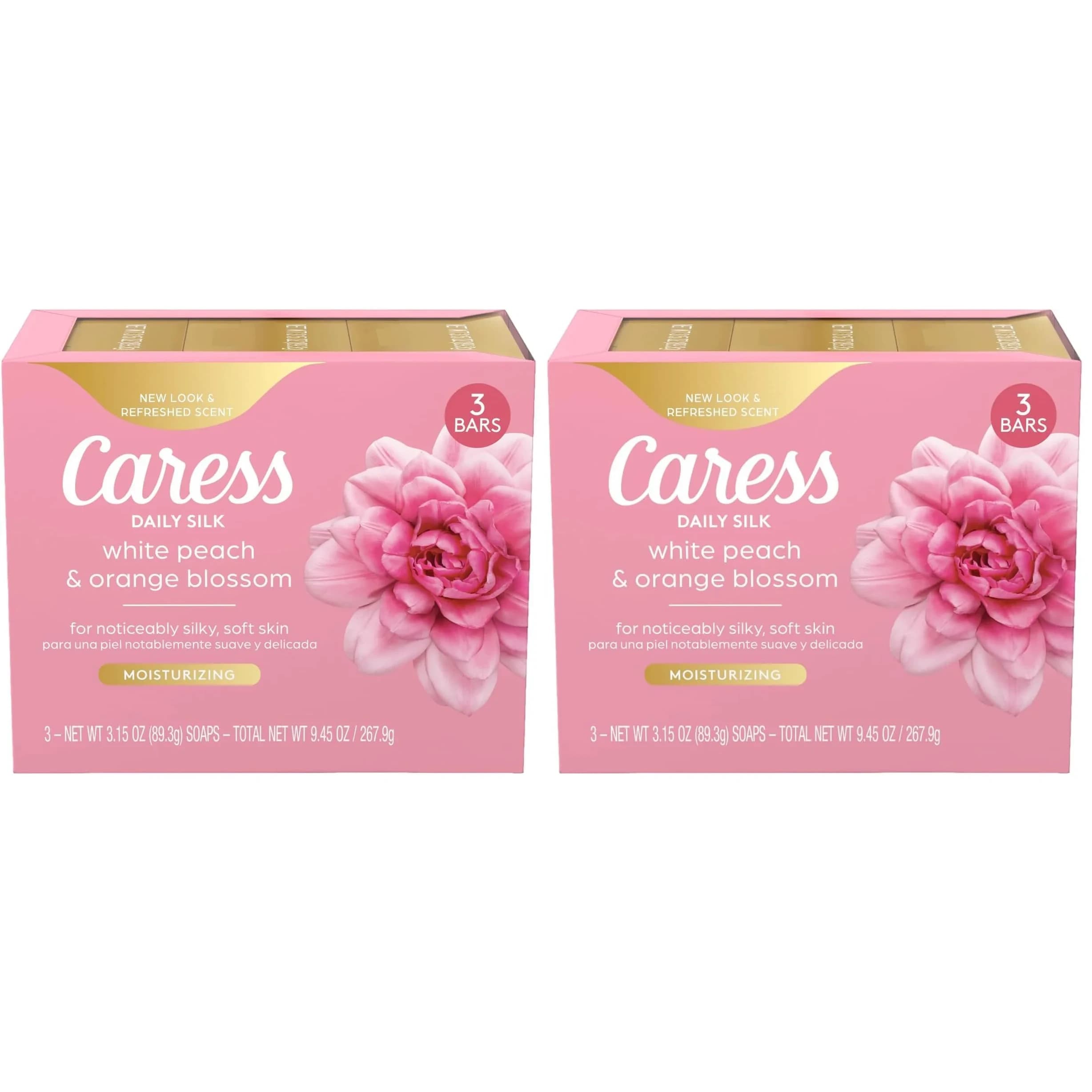 Caress Daily Silk Beauty Bar Soap with White Peach & Orange Blossom Scent, 3.15 oz Bar, Pack of 6 | Moisturizing Cleanser for Silky Soft Skin - main product image