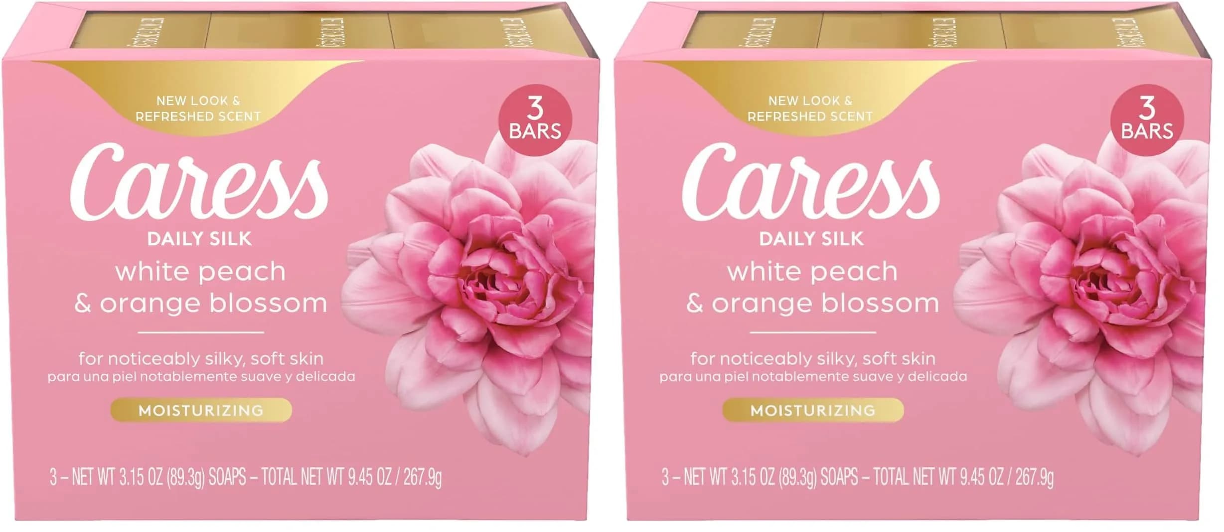Caress Daily Silk Beauty Bar Soap with White Peach & Orange Blossom Scent, 3.15 oz Bar, Pack of 6 | Moisturizing Cleanser for Silky Soft Skin — Pack of 6
