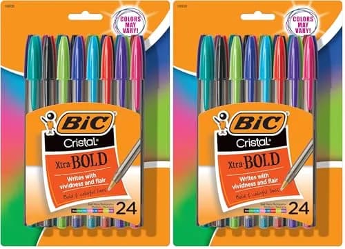 BIC Cristal Xtra Bold Ballpoint Pens, 1.6mm Bold Point, Assorted Colors, 48 Pens Total | Vivid & Dramatic Lines thumbnail 1