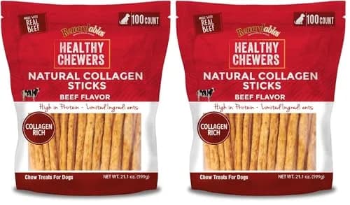 Rewardables Healthy Chewers Natural Collagen & Beef Sticks for Dogs | High Protein, Limited Ingredients, 100 Count (Pack of 2) thumbnail 1